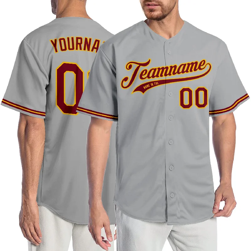 Baseball Jersey for Group Orders-Custom Gray Crimson-Gold Authentic Baseball Jersey