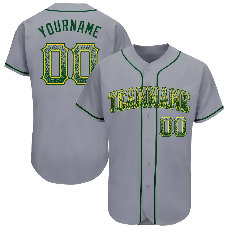 Baseball Jersey for Personalized Jerseys for Kids-Custom Gray Green-Gold Authentic Drift Fashion Baseball Jersey