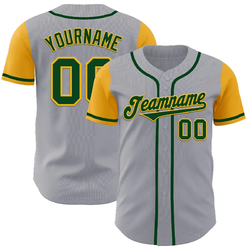 Baseball Jersey for Fun Sports Events-Custom Gray Green-Gold Authentic Two Tone Baseball Jersey