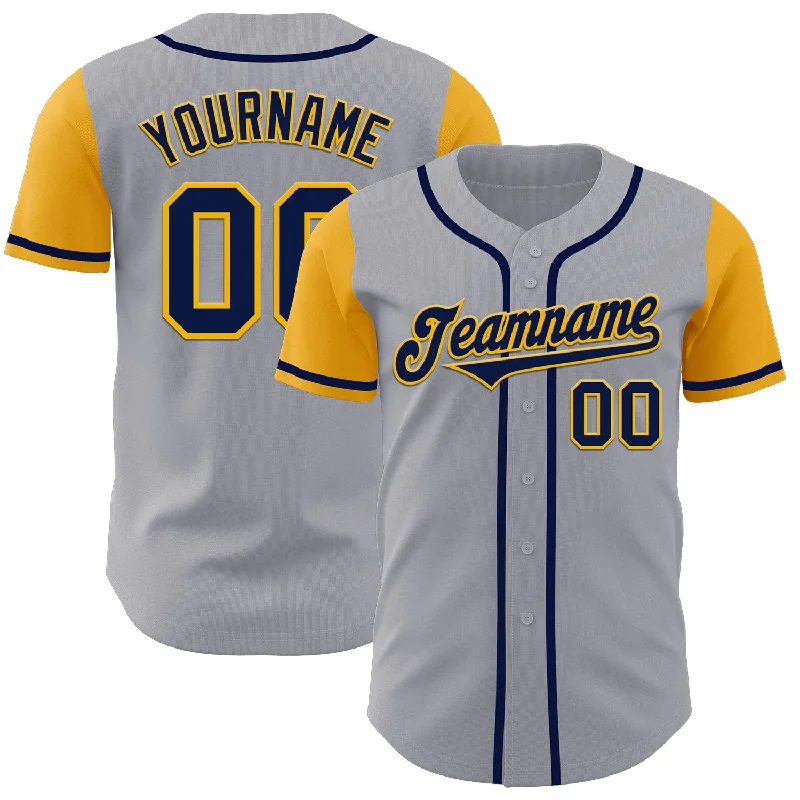 Baseball Jersey for Team Merchandise for Events-Custom Gray Navy-Gold Authentic Two Tone Baseball Jersey