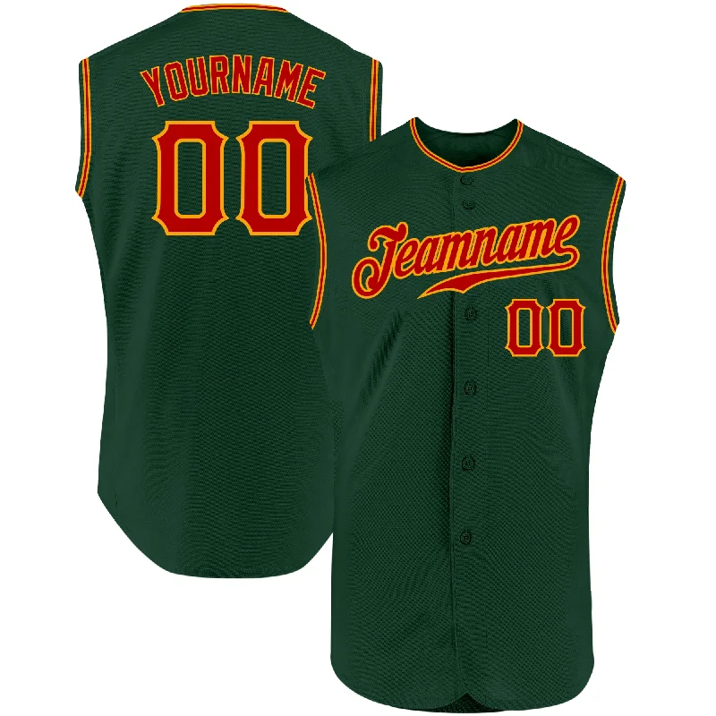 Baseball Jersey for Retro Baseball Fan Apparel-Custom Green Red-Gold Authentic Sleeveless Baseball Jersey