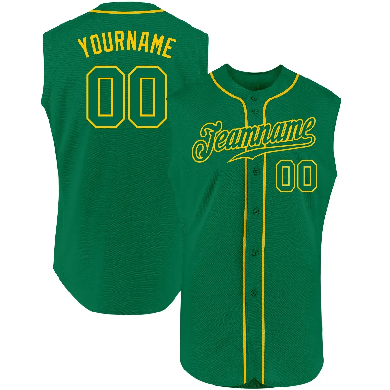 Baseball Jersey for Team Spirit Apparel for Supporters-Custom Kelly Green Kelly Green-Gold Authentic Sleeveless Baseball Jersey