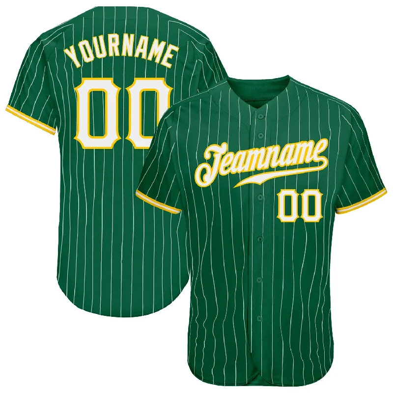 Baseball Jersey for Fun Baseball Fan Apparel-Custom Kelly Green White Pinstripe White-Gold Authentic Baseball Jersey