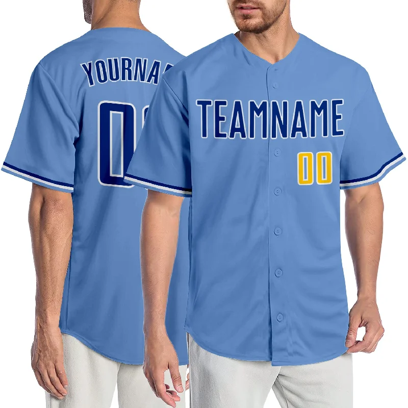 Baseball Jersey for Custom Team Apparel for Schools-Custom Light Blue Royal-Gold Authentic Baseball Jersey