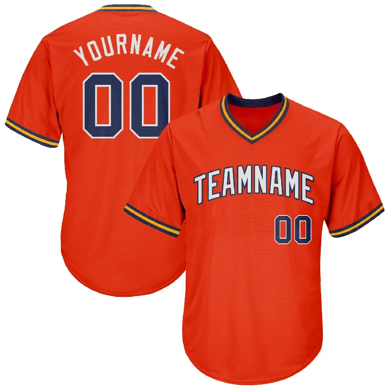 Baseball Jersey for Professional Baseball Teams-Custom Orange Navy-Gold Authentic Throwback Rib-Knit Baseball Jersey Shirt