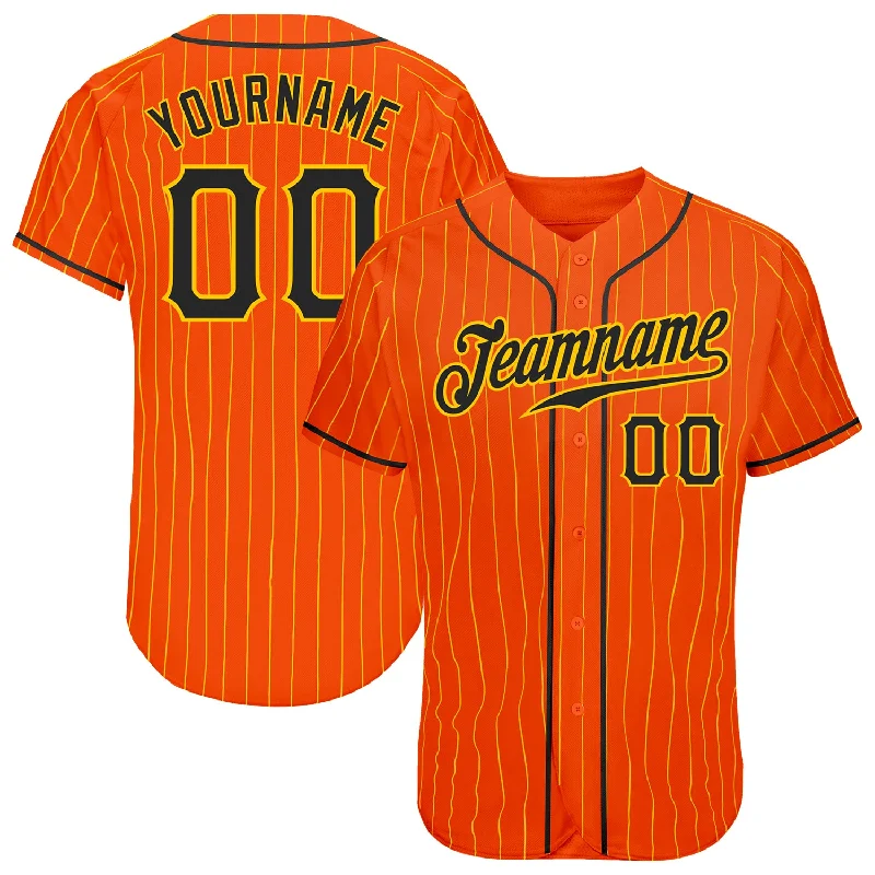 Baseball Jersey for Baseball Fan Gifts for Birthdays-Custom Orange Gold Pinstripe Black-Gold Authentic Baseball Jersey