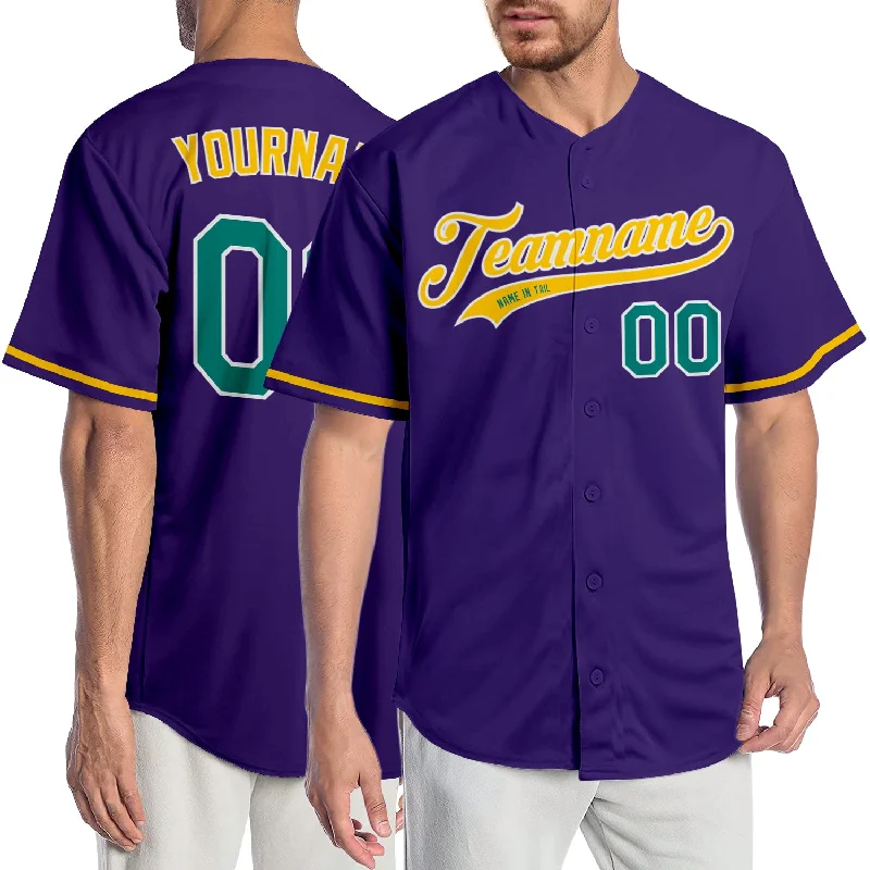 Baseball Jersey for Fundraising Events-Custom Purple Aqua-Gold Authentic Baseball Jersey