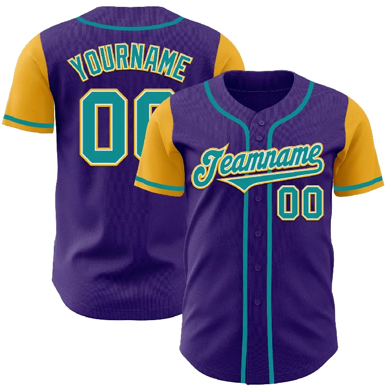 Baseball Jersey for Sports Apparel for All Ages-Custom Purple Teal-Gold Authentic Two Tone Baseball Jersey