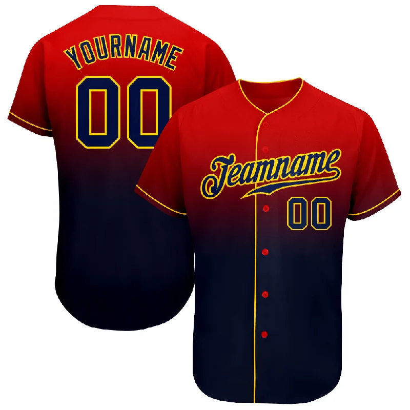 Baseball Jersey for Baseball League Apparel-Custom Red Navy-Gold Authentic Fade Fashion Baseball Jersey