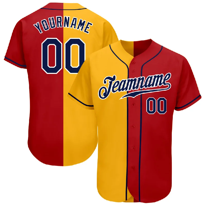 Baseball Jersey for Team Gear for School Baseball Teams-Custom Red Navy-Yellow Authentic Split Fashion Baseball Jersey