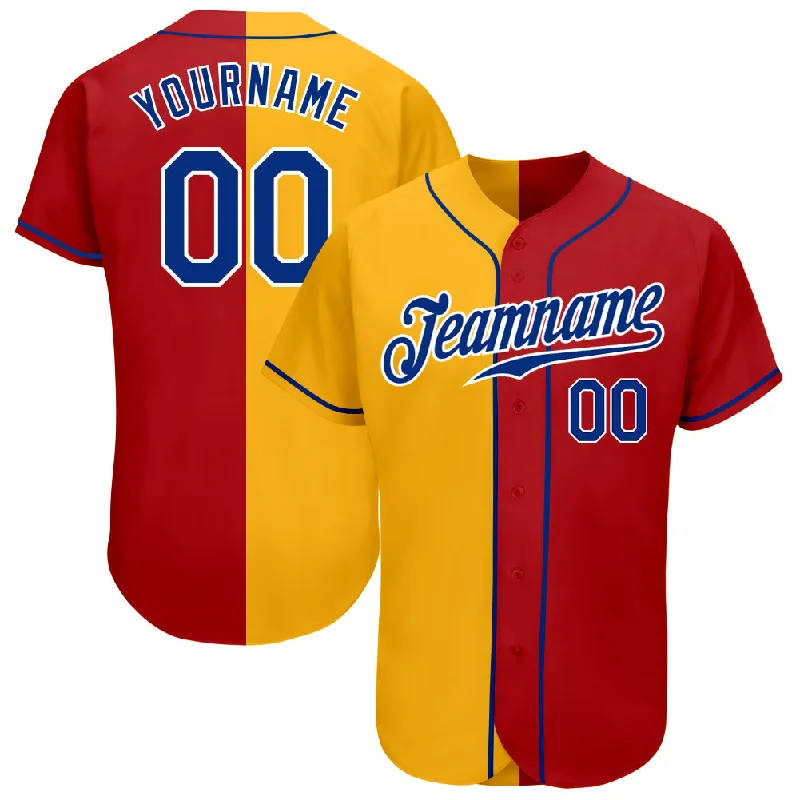 Baseball Jersey for Special Baseball Tournament Jerseys-Custom Red Royal-Yellow Authentic Split Fashion Baseball Jersey