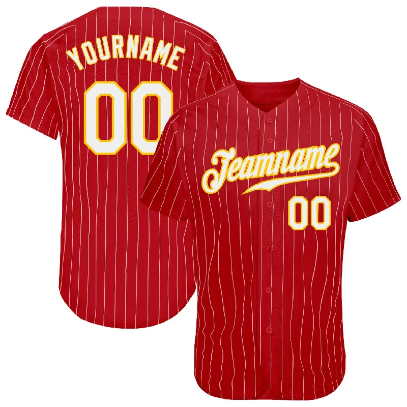 Baseball Jersey for Exclusive Baseball Gear for Fans-Custom Red Gold Pinstripe White-Gold Authentic Baseball Jersey