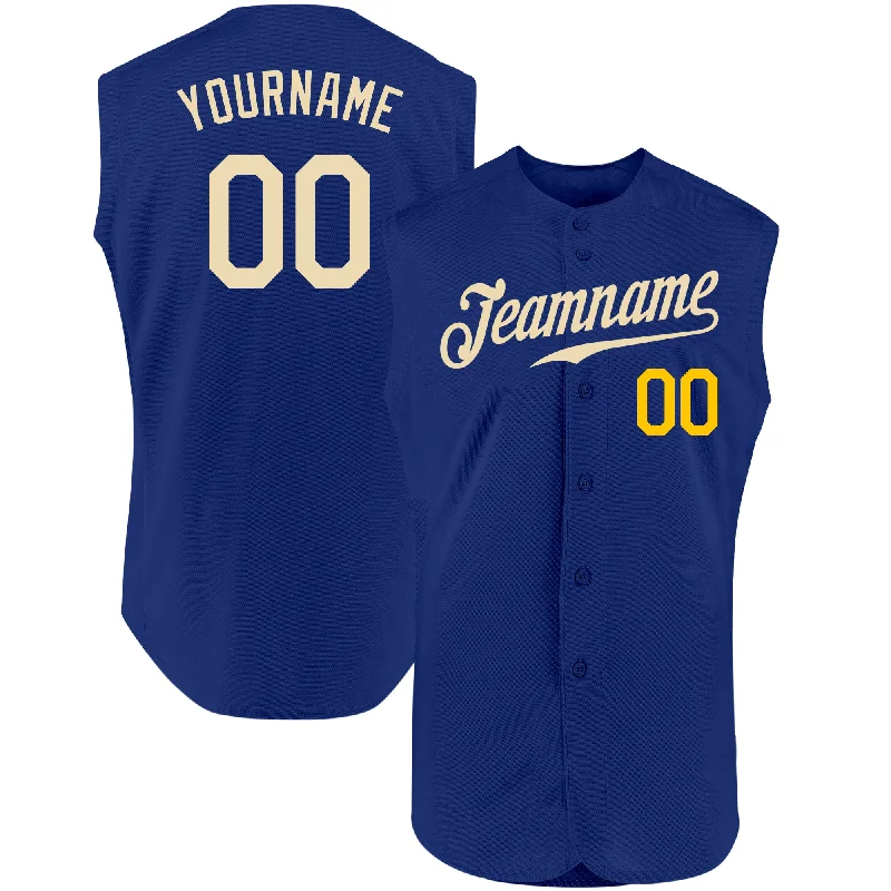 Baseball Jersey for High School Team Merchandise-Custom Royal Cream-Gold Authentic Sleeveless Baseball Jersey