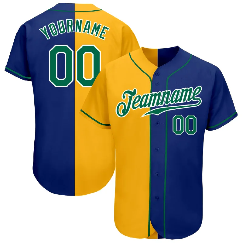 Baseball Jersey for Baseball Supporter Merchandise-Custom Royal Kelly Green-Yellow Authentic Split Fashion Baseball Jersey