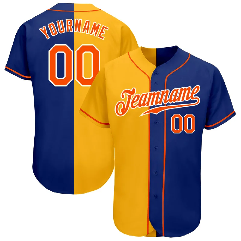 Baseball Jersey for Professional Baseball Team Gear-Custom Royal Orange-Yellow Authentic Split Fashion Baseball Jersey