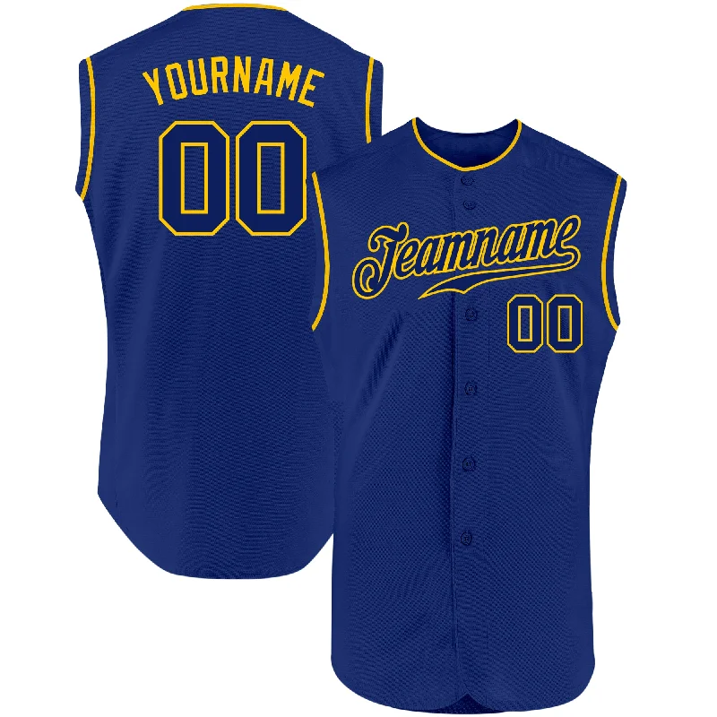 Baseball Jersey for Personalized Jerseys for Local Leagues-Custom Royal Royal-Gold Authentic Sleeveless Baseball Jersey