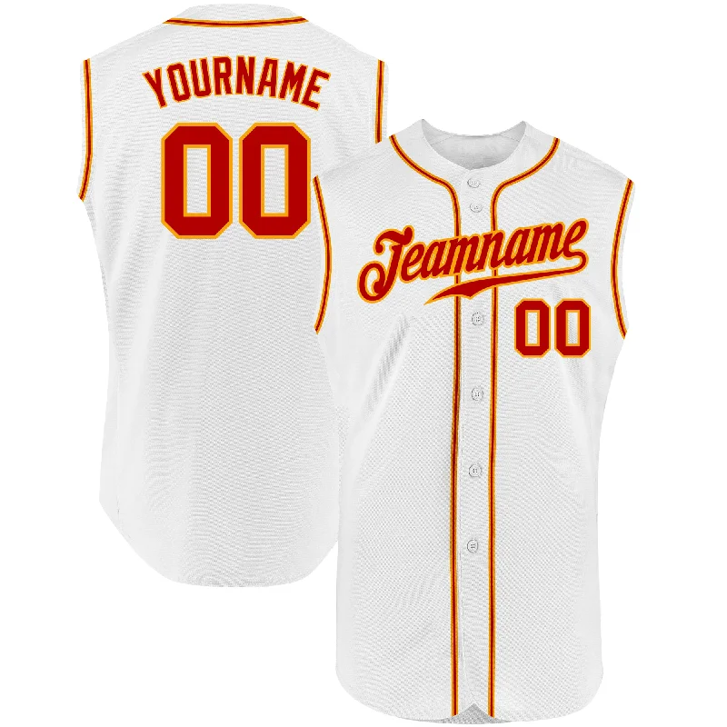 Baseball Jersey for Vintage Designs-Custom White Red-Gold Authentic Sleeveless Baseball Jersey