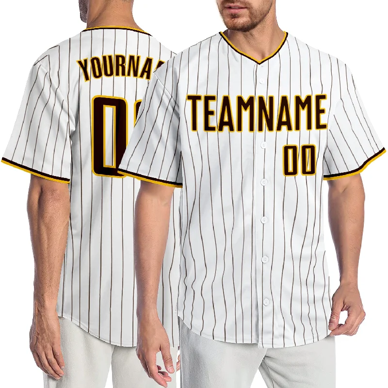 Baseball Jersey for College and Professional Fans-Custom White Brown Pinstripe Brown-Gold Authentic Baseball Jersey