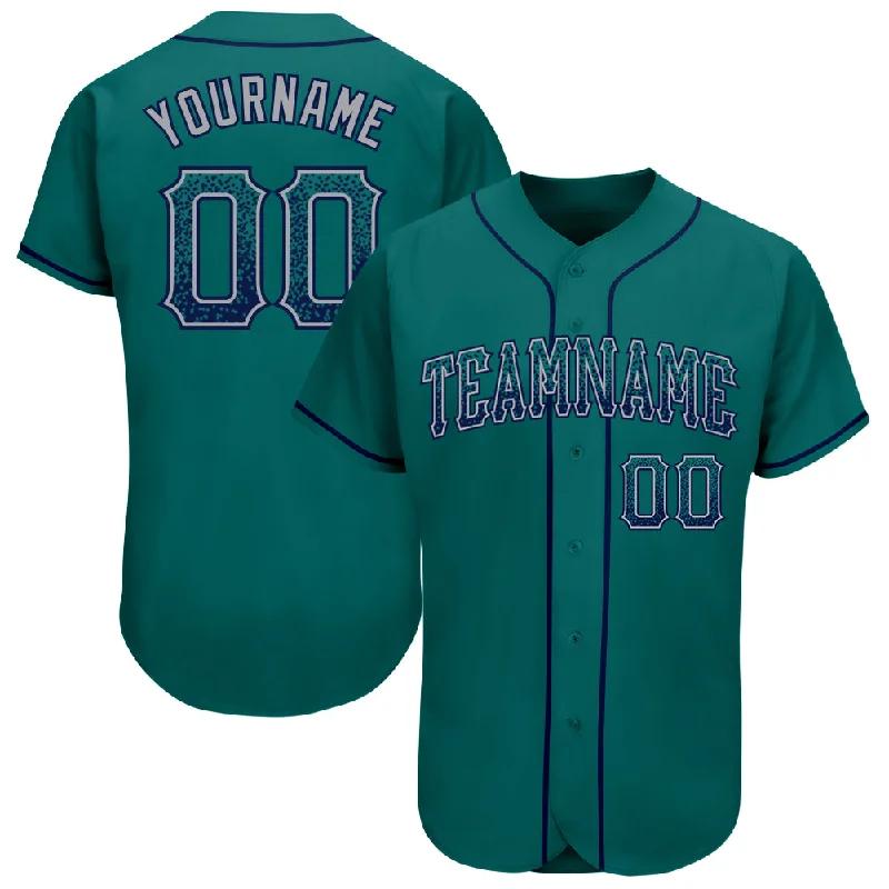 Baseball Jersey for Holiday Gifts for Baseball Fans-Custom Teal Navy-Gray Authentic Drift Fashion Baseball Jersey