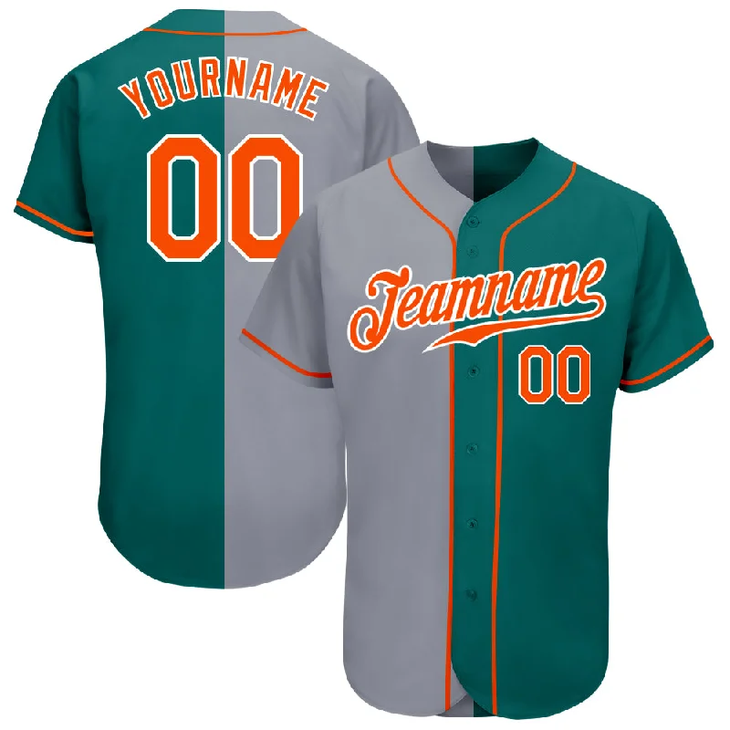 Baseball Jersey for Team Spirit Apparel for Fans-Custom Teal Orange-Gray Authentic Split Fashion Baseball Jersey