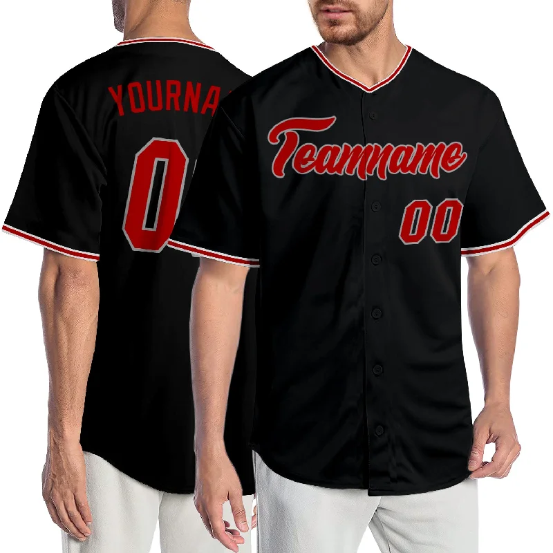 Baseball Jersey for Personalized Team Jerseys-Custom Black Red-Gray Authentic Baseball Jersey