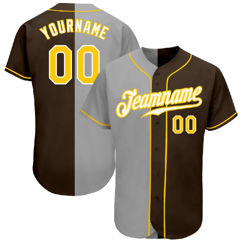 Baseball Jersey for Fan Apparel for College Baseball-Custom Brown Gold-Gray Authentic Split Fashion Baseball Jersey