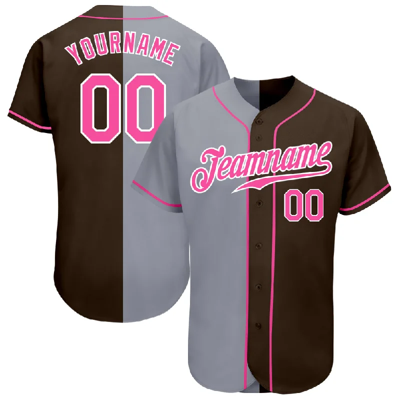 Baseball Jersey for Special Edition Fan Gear-Custom Brown Pink-Gray Authentic Split Fashion Baseball Jersey