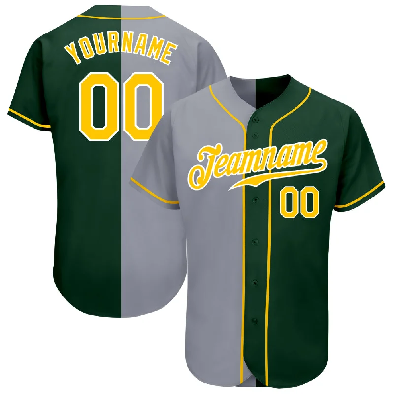 Baseball Jersey for Baseball Players’ Custom Apparel-Custom Green Gold-Gray Authentic Split Fashion Baseball Jersey