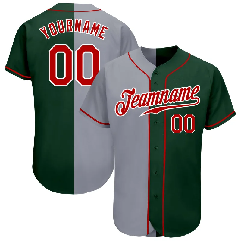 Baseball Jersey for High School Team Merchandise-Custom Green Red-Gray Authentic Split Fashion Baseball Jersey