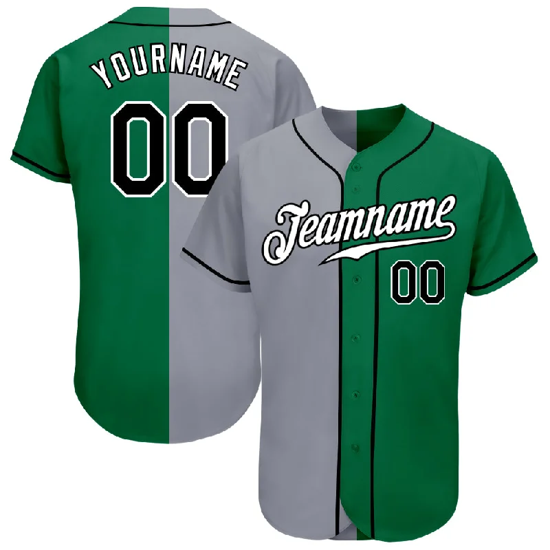 Baseball Jersey for Retro Baseball Jerseys-Custom Kelly Green Black-Gray Authentic Split Fashion Baseball Jersey