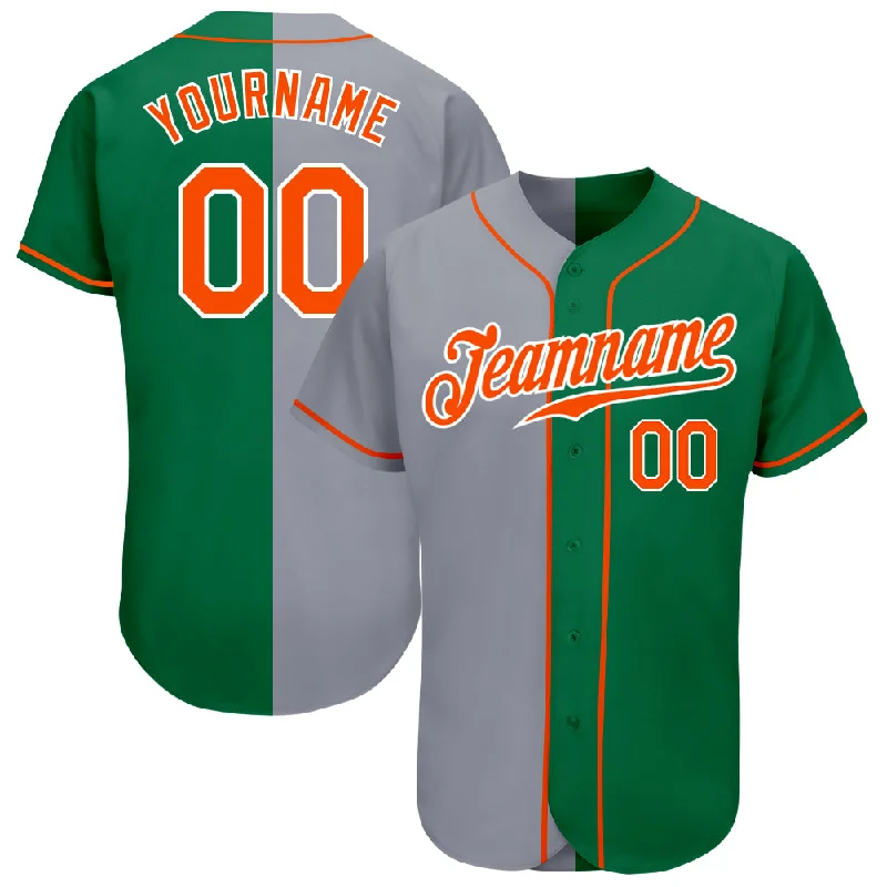 Baseball Jersey for Special Edition Baseball Jerseys-Custom Kelly Green Orange-Gray Authentic Split Fashion Baseball Jersey