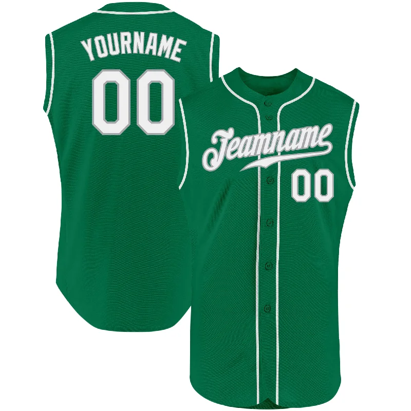 Baseball Jersey for Baseball Fan Apparel for Events-Custom Kelly Green White-Gray Authentic Sleeveless St Patricks Day Baseball Jersey