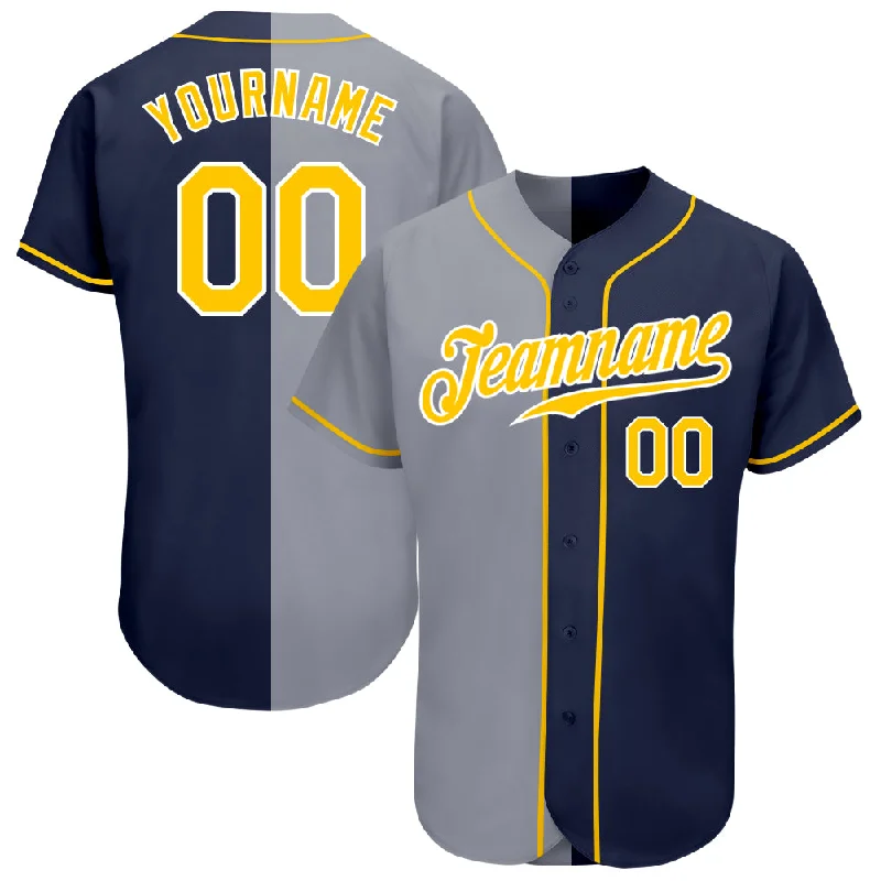 Baseball Jersey for Personalized Game Jerseys for Fans-Custom Navy Gold-Gray Authentic Split Fashion Baseball Jersey