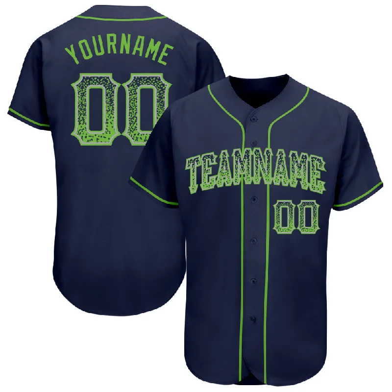 Baseball Jersey for Professional Baseball Team Gear-Custom Navy Neon Green-Gray Authentic Drift Fashion Baseball Jersey