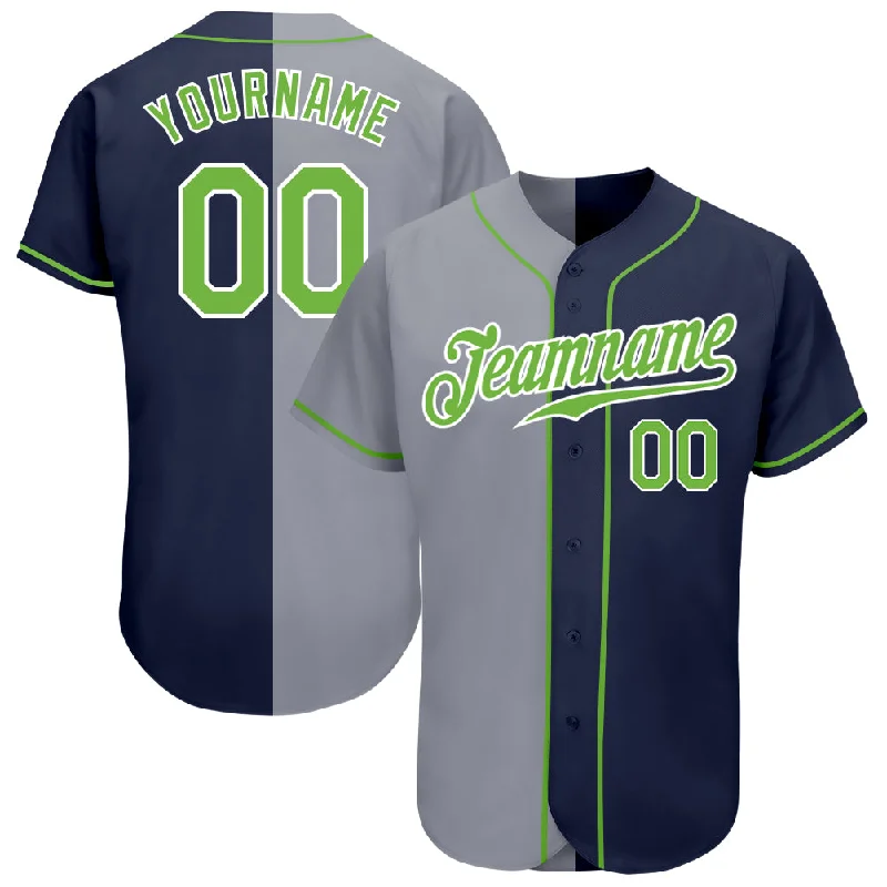 Baseball Jersey for Collector Baseball Jerseys-Custom Navy Neon Green-Gray Authentic Split Fashion Baseball Jersey