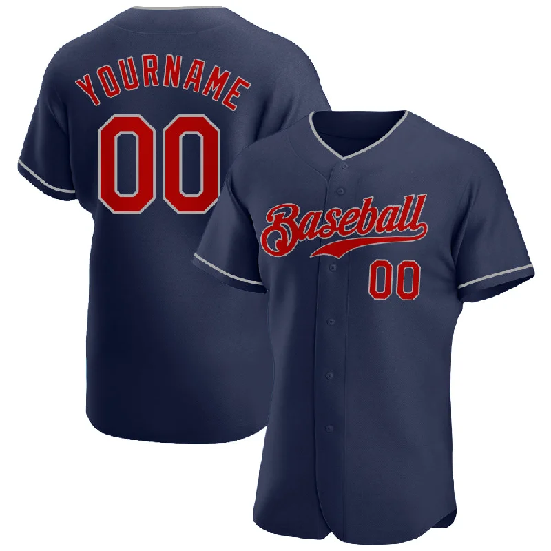 Baseball Jersey for Championship Games-Custom Navy Red-Gray Authentic Baseball Jersey