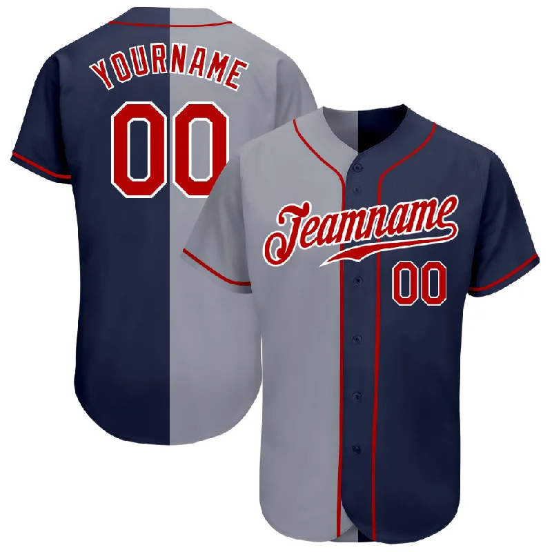 Baseball Jersey for Custom Jerseys for Local Baseball Teams-Custom Navy Red-Gray Authentic Split Fashion Baseball Jersey