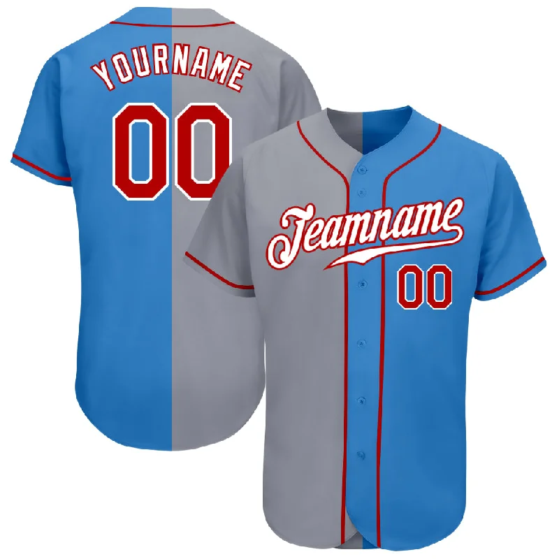 Baseball Jersey for Fun Family Baseball Games-Custom Powder Blue Red-Gray Authentic Split Fashion Baseball Jersey