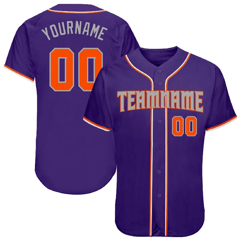 Baseball Jersey for Custom Team Jerseys for Schools-Custom Purple Orange-Gray Authentic Baseball Jersey