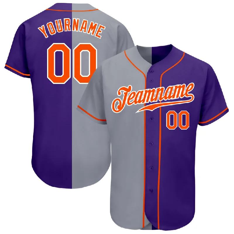 Baseball Jersey for Personalized Jerseys for Local Leagues-Custom Purple Orange-Gray Authentic Split Fashion Baseball Jersey