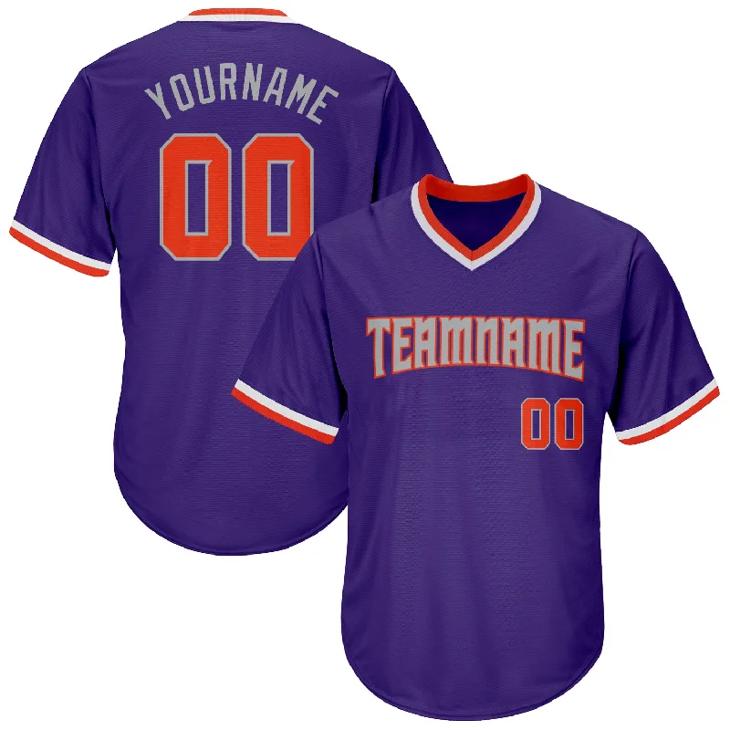 Baseball Jersey for Local Team Apparel for Baseball-Custom Purple Orange-Gray Authentic Throwback Rib-Knit Baseball Jersey Shirt