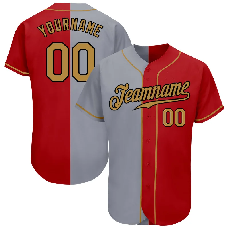 Baseball Jersey for Custom Fan Merchandise for Schools-Custom Red Old Gold-Gray Authentic Split Fashion Baseball Jersey