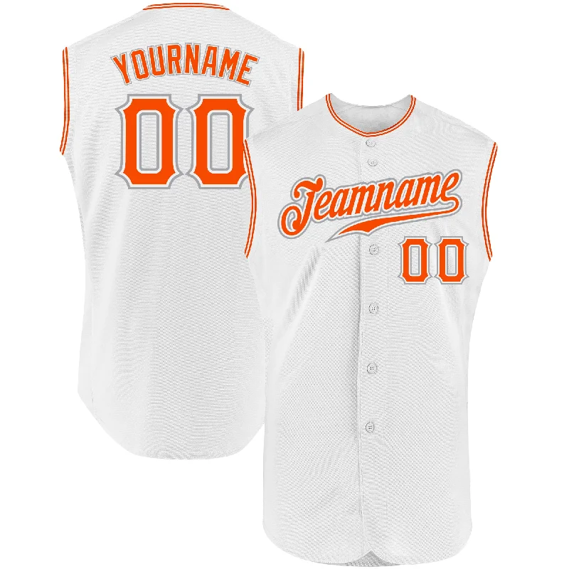 Baseball Jersey for High School Baseball Teams-Custom White Orange-Gray Authentic Sleeveless Baseball Jersey