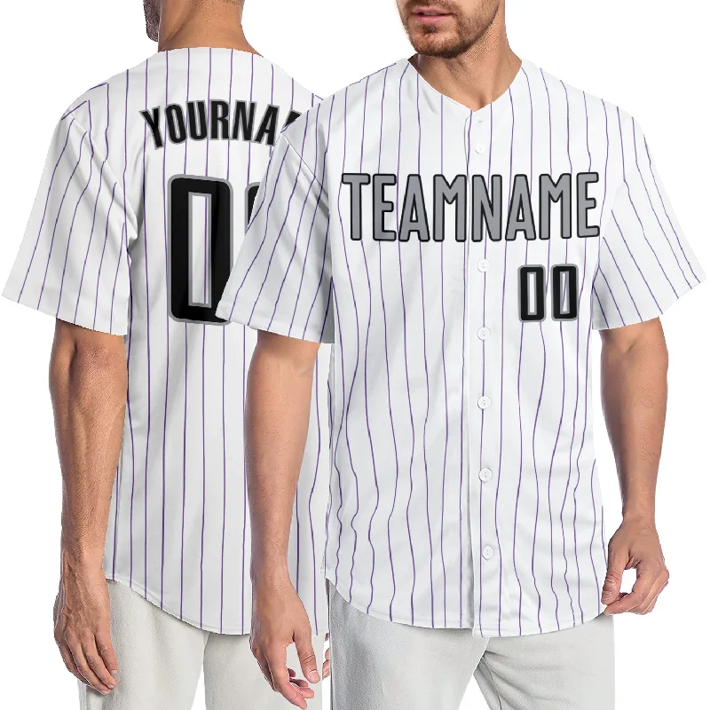 Baseball Jersey for Group Fan Merchandise-Custom White Purple Pinstripe Black-Gray Authentic Baseball Jersey