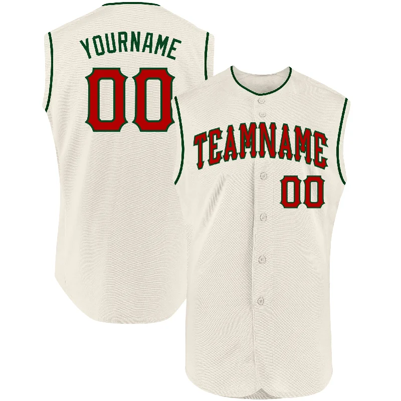 Baseball Jersey for Baseball Supporter Merchandise for Fans-Custom Cream Red-Green Authentic Sleeveless Baseball Jersey