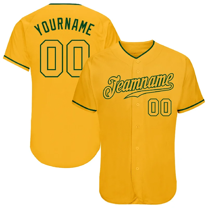 Baseball Jersey for Custom Baseball Jerseys for Tournaments-Custom Gold Gold-Green Authentic Baseball Jersey