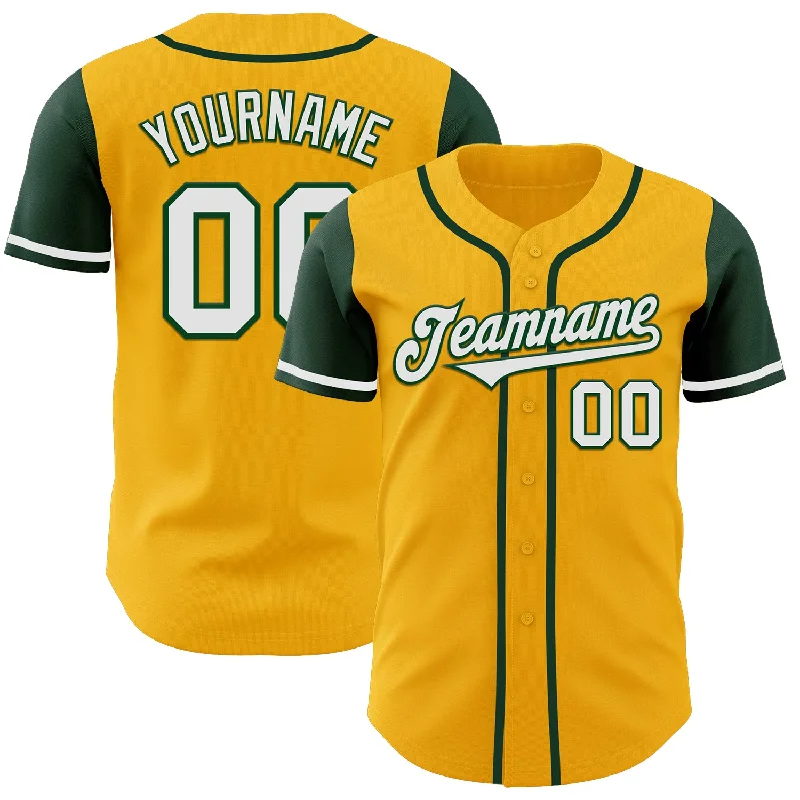 Baseball Jersey for Retro-Inspired Team Gear-Custom Gold White-Green Authentic Two Tone Baseball Jersey