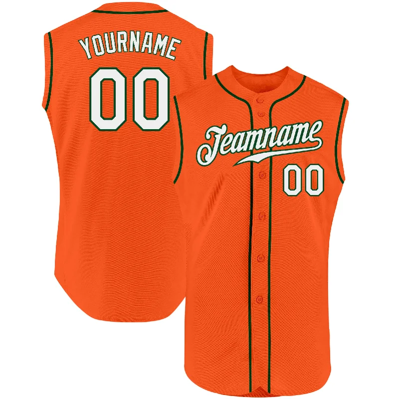 Baseball Jersey for Personalized Apparel for Baseball Fans-Custom Orange White-Green Authentic Sleeveless Baseball Jersey