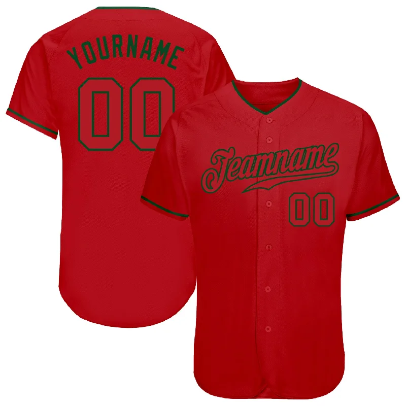 Baseball Jersey for Personalized School Jerseys-Custom Red Red-Green Authentic Baseball Jersey