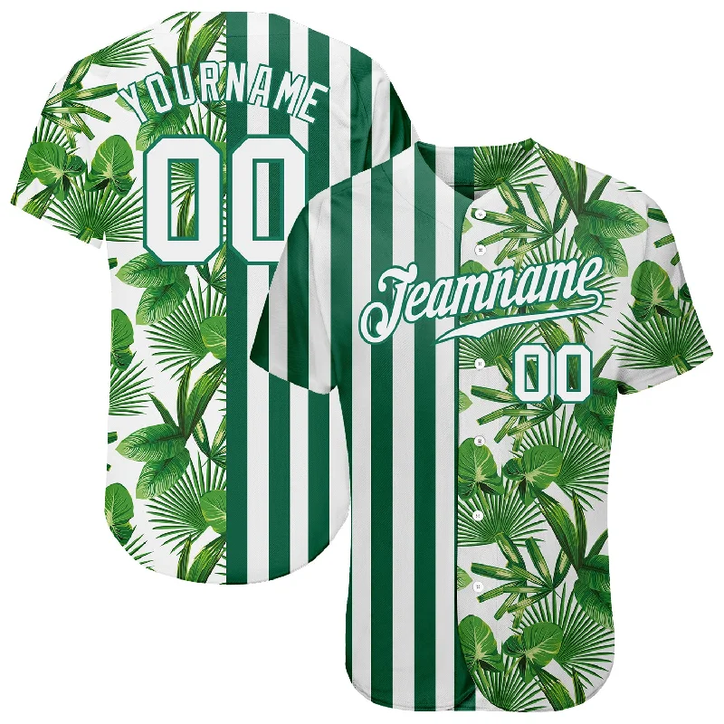 Baseball Jersey for College Baseball Teams-Custom Kelly Green White-Kelly Green 3D Pattern Design Tropical Palm Leaves Authentic Baseball Jersey